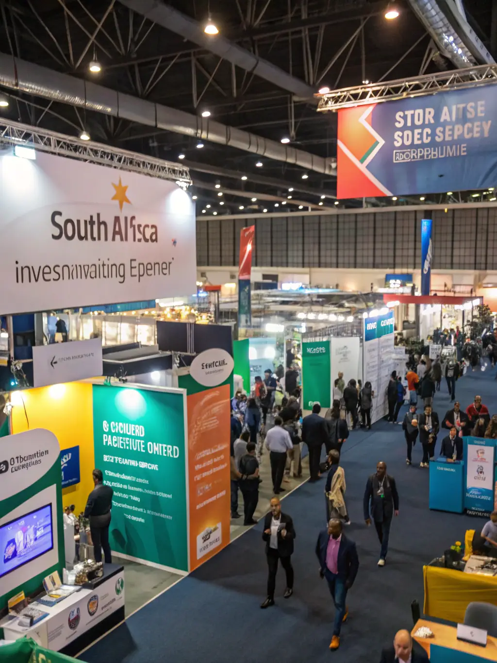 A vibrant photo from the South Africa Startup Expo, highlighting the diverse range of startups and the bustling atmosphere of the event.